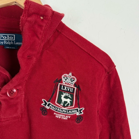 Polo Ralph Lauren Vintage Red Button Mock Neck Madison Ave Rugby - Picture 5 of 9
